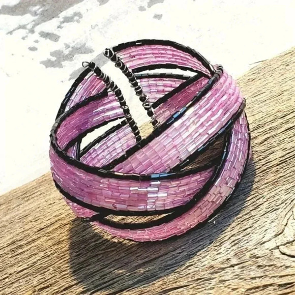 Pink Black Vintage Y2K 90s Striped Pretzel Memory Wire Cuff Bracelet Barbie Core - Picture 3 of 8
